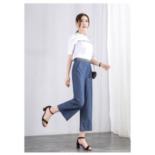 بنطلون كاجوال واسع الساق بخصر عالٍ للسيدات