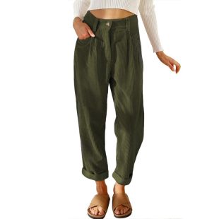 High Waist Ribbed Casual Winter Trousers For Women