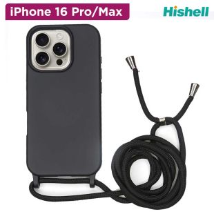 غطاء حماية سيليكون أسود مع سوار 2.5 مم لهاتف iPhone 16 من Hishell