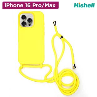 غطاء حماية سيليكون أصفر مع سوار 2.5 مم لهاتف iPhone 16 من Hishell