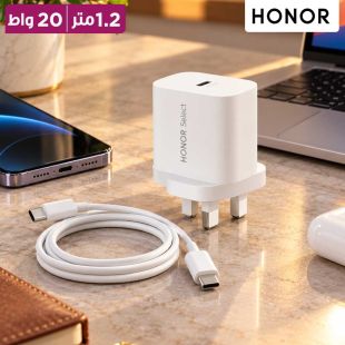 شاحن حائط شحن PD سريع 20 واط منفذ Type-C مع كيبل Type-C من Honor