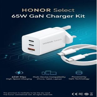 65W GaN Wall Charger with 2 USB-C and 1 USB-A Ports and 2m Type-C Cable by Honor