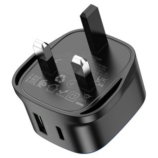 شاحن Rich بمنفذ مزدوج PD 20 واط +QC3.0 UK من غير أو مع كيبل Type-C إلى (Type-C أو Lightning)