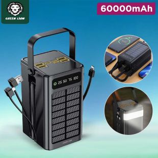 بطارية احتياطية 60000 مل أمبير بالطاقة الشمسية مع 7 منافذ وكيبلات مدمجة من Green Lion