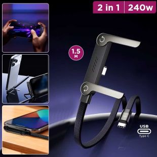 2-in-1 Fast Charging Type-C Cable 1.5m with Foldable Phone Stand 240W