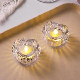 Heart Shaped LED Flameless Crystal Candle Set 2 PCS