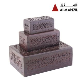 صندوق ديكور خشبي منقوش من خشب المانجو من المنزل