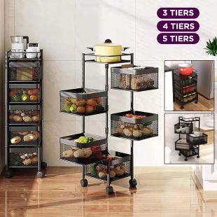Square Multi-Tiers Metal Storage Rack with Wheels (3 or 4 or 5 Tiers)