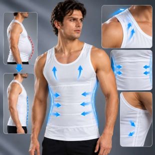 مشد جسم رجالي فاخر بدون أكمام - أبيض بقصة مريحة من Fit&Shape