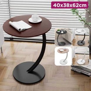 Stylish Wooden C Shaped Side Table with Metal Frame