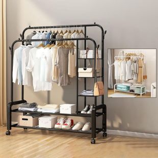 Metal Clothes and Shoes Rack with Wheels