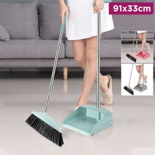 Cleaning Broom and Dustpan Set with Steel Stick