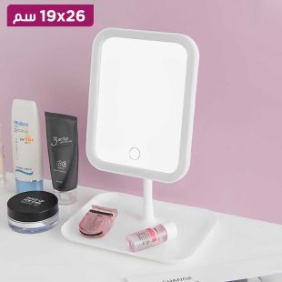 مرآة زينة مع أضواء مربعة - بيضاء