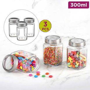 3Pcs  Glass Storage Jars Set 300ml with Airtight Lid