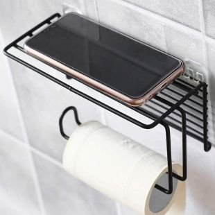 Wall-Mounted Tissue Holder with Towel Hanger and Smartphone Stand