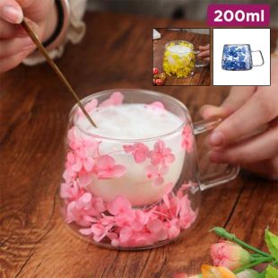 Real Flower Double-Wall Glass Mug with Insulated Handle 200ml