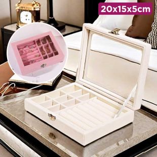 Velvet Jewelry Storage Organizer with Glass Lid 9 Grids