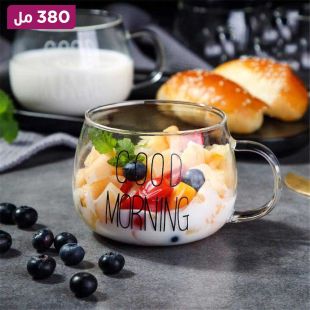 كوب زجاجي 380 مل مع مقبض بتصميم Good Morning