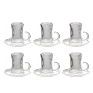 110ml Striped Turkish Tea Cup and Saucer Set 12pcs