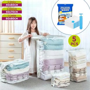 Reusable Storage Bags with Vacuum Pump Pack of 5