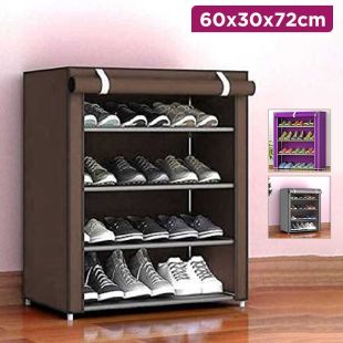 4 Shelves Portable Collapsible Shoe Rack with Cloth Cover 60x30x72 cm