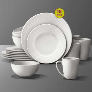 A-Value 16Pcs Embossed Stoneware Dinner Set