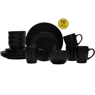 Crown Baccara Matte Black 16Pcs Dinner Set