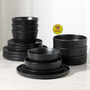 Stone Lain Celina 16Pcs Black Stoneware Dinnerware Set