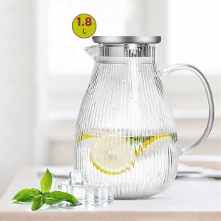 Glass Carafe Jug Kettle 1.8L With Stainless Steel Lid