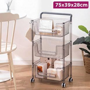 3 Layer Rolling Storage Cart with Handle 75 x 39 x 28 cm