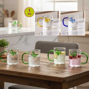 3D Butterfly Striped Glass Water Cup 400ml