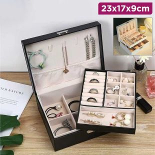 Portable 2 Layer Leather Jewelry Box 23 x 17 x 9 cm