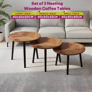 Set of 3 Nesting Wooden Coffee Tables - Sheeel Kuwait Offers