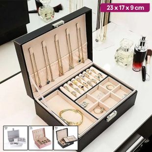 Portable 2 Layer PU Leather Jewelry Box 23 x 17 x 9 cm