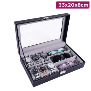 Watch and Jewelry Display Storage Box with Sunglasses Organizer 33x20x8cm