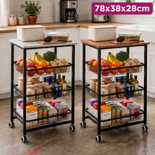 4-Tier Kitchen Storage Cart with Wheels 78 × 38 × 28 cm