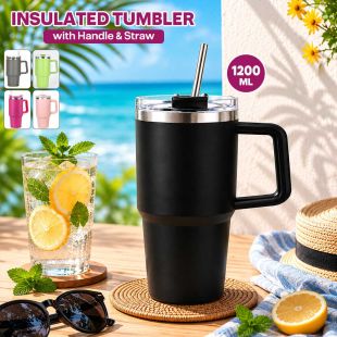 1200ml Insulated Tumbler with Handle and Straw