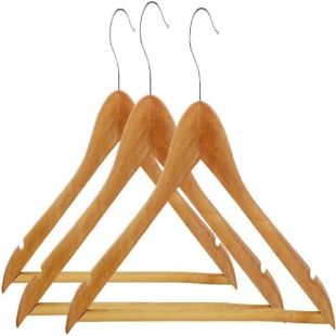 Set of 3 Solid Wooden Clothes Hangers with Chrome Hooks