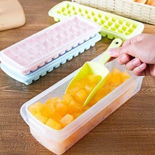 Plastic Ice Tray with Storage Box, Spoon and Transparent Cover Lid 30 Cubes