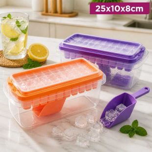 Plastic Ice Tray with Storage Box, Spoon and Transparent Cover Lid 30 Cubes