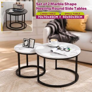 Set of 2 Marble Shape Nesting Round Side Tables