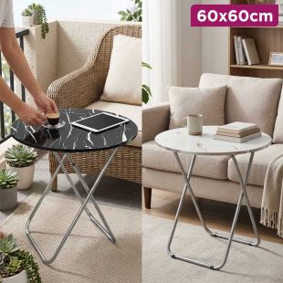 Marble Shape Foldable Round Table 60x60 cm