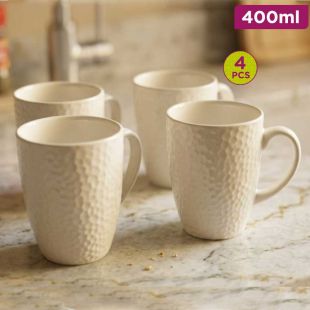 Embossed Ceramic Mug Set 4 Pieces - 400ml