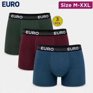 Men's Mid-Length Cotton Trunks Set of 3 in Assorted Colors by EURO