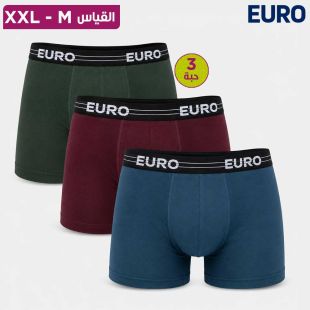 شورت رجالي قطن متوسط الطول 3 قطع ألوان متنوعة من EURO