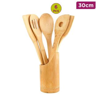6 Pcs Bamboo Cooking Utensil Set with Stand