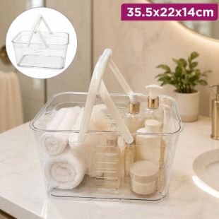 Transparent Plastic Storage Basket with Foldable Handles 35.5×22×14 cm