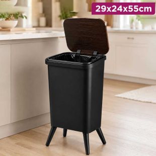 Plastic Trash Can with Lid and Elevated Legs 29×24×55 cm