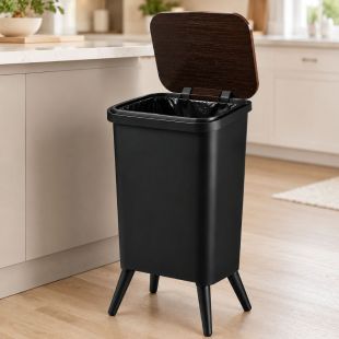 Plastic Trash Can with Lid and Elevated Legs 29×24×55 cm