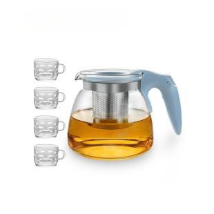 1L Glass Teapot Set with 4 Cups and Stainless Steel Filter